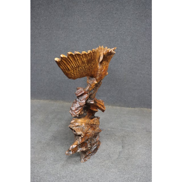 Brown Large Mid-Century Modern Hand Carved Walnut Eagle Sculpture on Burl Wood Base For Sale - Image 8 of 12