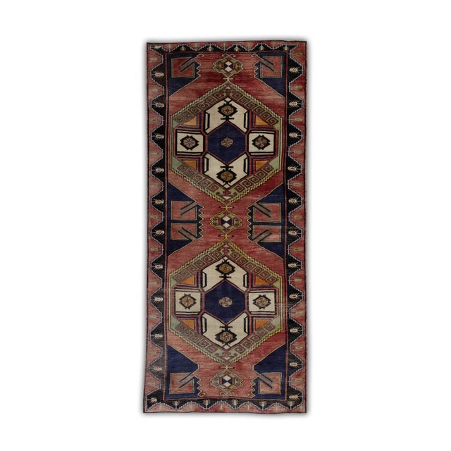 1960s Red & Blue Vintage Turkish Runner 4'9" X 11'9" For Sale In Houston - Image 6 of 6