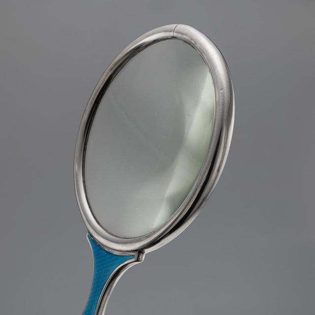 Large Antique English Silver and Guilloché Enamel Magnifying Glass, 1890s For Sale - Image 6 of 12