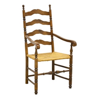 Ethan Allen Maple Rush Seat Colonial Ladder Back Armchair For Sale