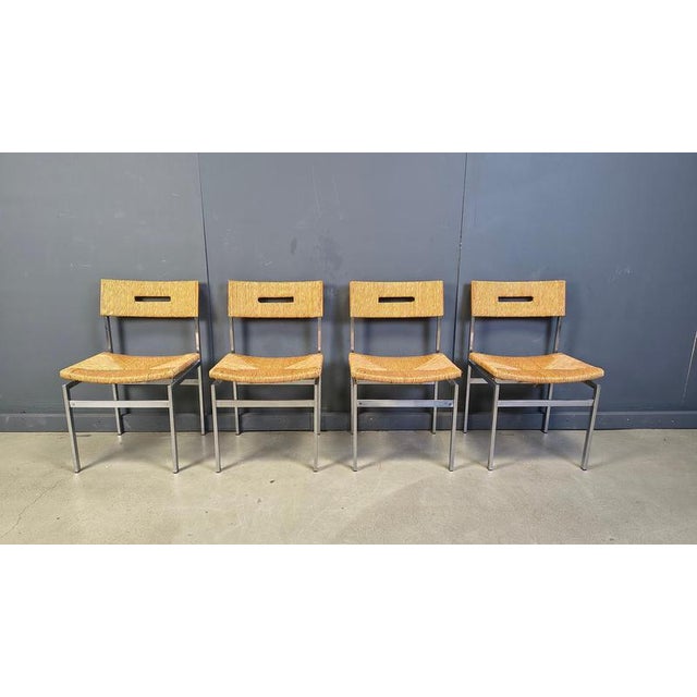 Belgian Wicker and Chrome Dining Chairs, 1970s, Set of 4 For Sale - Image 13 of 15