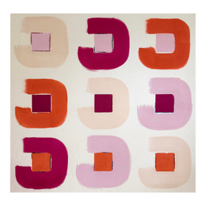 Original Painting | Orange-Red, Cream and Lavender Pink Abstract Loops, 30 X 30 In.