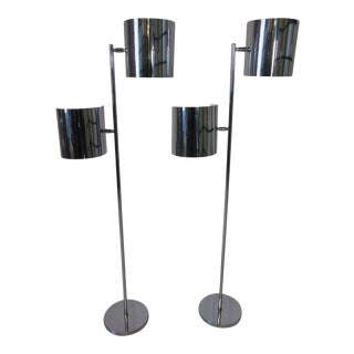 Robert Sonneman Pair of Chrome Sail Shaded Floor Lamps For Sale
