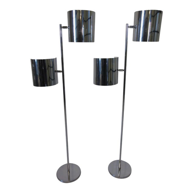 Robert Sonneman Pair of Chrome Sail Shaded Floor Lamps For Sale