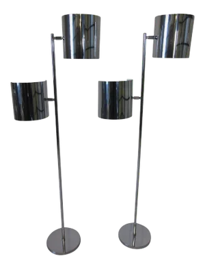 Robert Sonneman Pair of Chrome Sail Shaded Floor Lamps