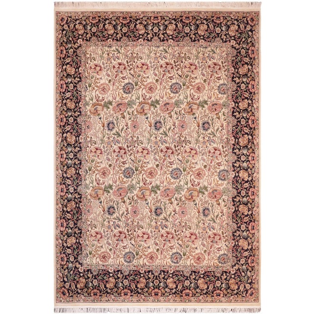 Shabby Chic 1990's Floral Pak-Persian Beige/Blue Wool Rug - 8'1'' X 10'0'' For Sale - Image 9 of 9