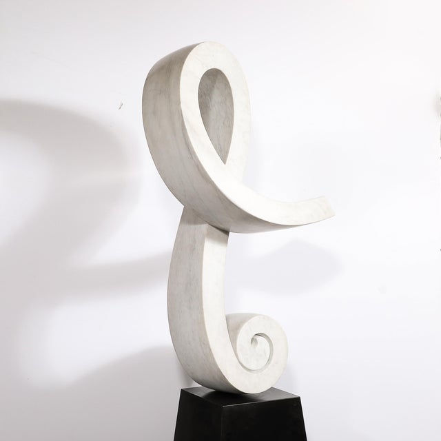 Mid-Century Abstract Looped Ribbon Sculpture in White Marble on Pyramidal Base For Sale - Image 9 of 12
