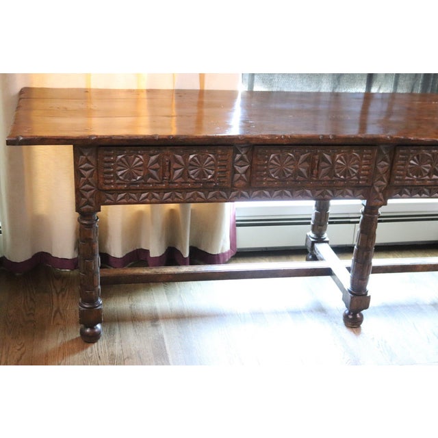 108-Inch Spanish Baroque Hand-Carved Walnut Console Table - 9-Foot Grand Hacienda Refectory For Sale - Image 4 of 18