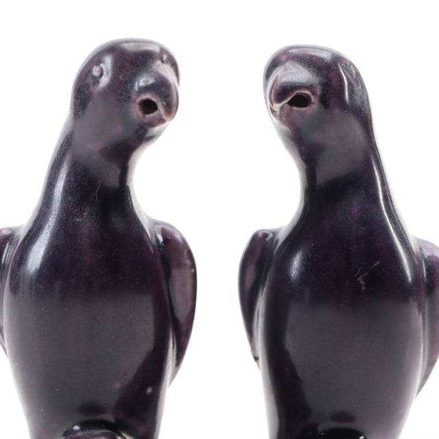 Purple Small Scale Antique 19th Century Chinese Export Monochrome Porcelain Models of Parrots With Aubergine Glaze - a Pair For Sale - Image 8 of 9
