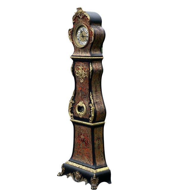 French Antique French Napoleonic Boulle Marquetry Longcase Clock C. 1800 For Sale - Image 3 of 12