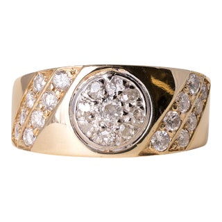 Vintage 14k Gold Wide Men's Band Diamond Ring Band, Size 9.5 For Sale