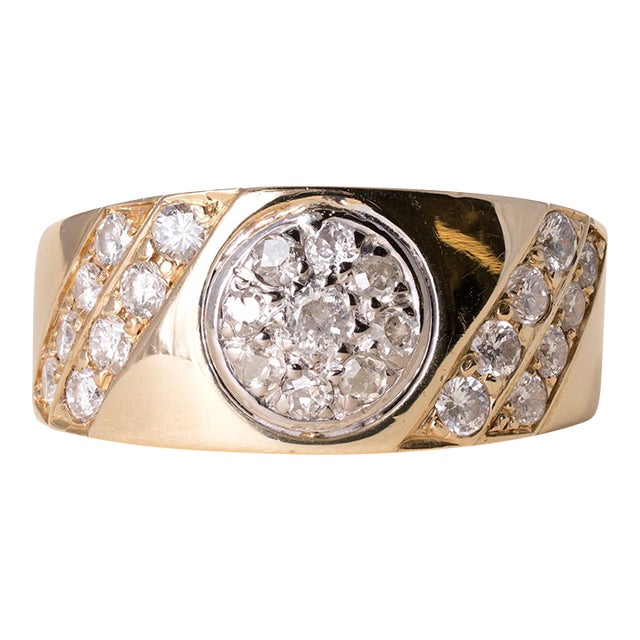 Vintage 14k Gold Wide Men's Band Diamond Ring Band, Size 9.5 For Sale