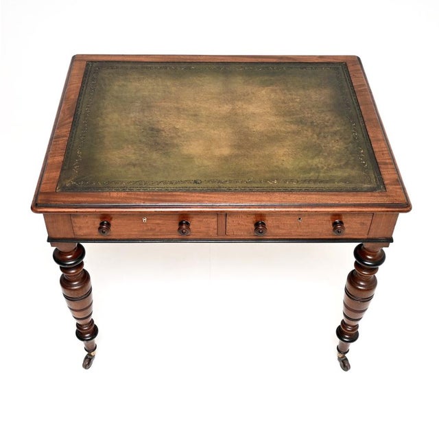 Antique Victorian Leather Top Writing Table, 1880s For Sale - Image 6 of 11