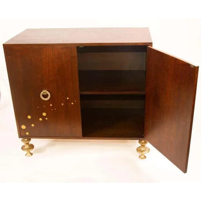 Walnut and Bronze Bar Cabinet With Hand-sculpted Bronze Handles and Legs For Sale - Image 6 of 7