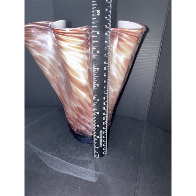 Make a beautiful statement with this **Vintage Murano Style Pink & White Swirl Sculptural Hand Blown Glass Vase**....