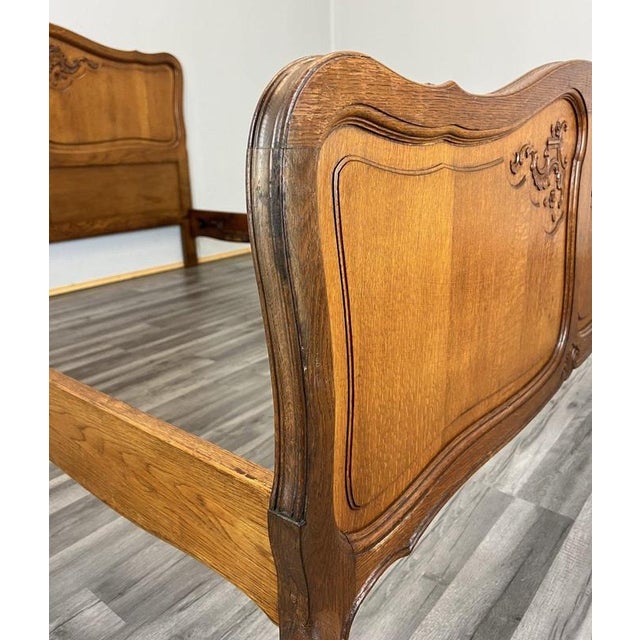 Vintage French Louis XVI Double Bed Frame in Oak For Sale - Image 9 of 12