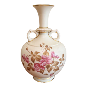Antique 1884 Royal Worcester Blush Ivory Floral Vase