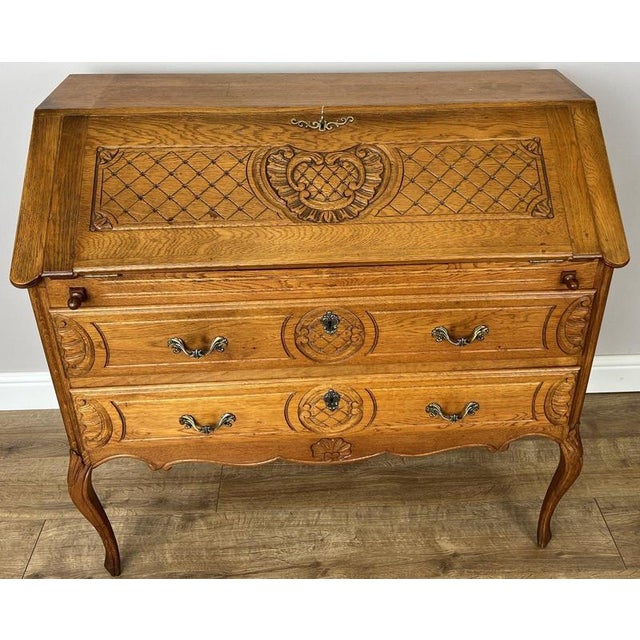 Vintage French Louis Style Oak Secretaire For Sale - Image 13 of 13