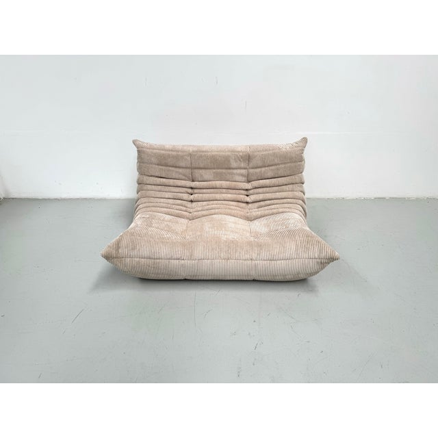 Textile French Togo Two-Seater Sofa in Beige Corduroy by Michel Ducaroy for Ligne Roset, 1970s For Sale - Image 7 of 10