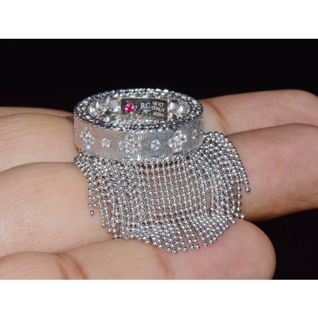 Late 20th Century Authentic Roberto Coin Princess Tassel Fringe Diamond Ring 18k White Gold, Size 7 For Sale - Image 10 of 13