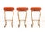 Set of Three Modern Orange Corduroy Upholstered Swivel Stools, with gilt metal scrollwork bases. 27" H x 16" Diameter....