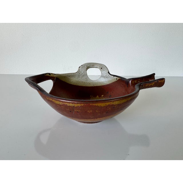 Vintage Artistic Handcrafted Pottery Bowl With Unique Handles For Sale - Image 4 of 9