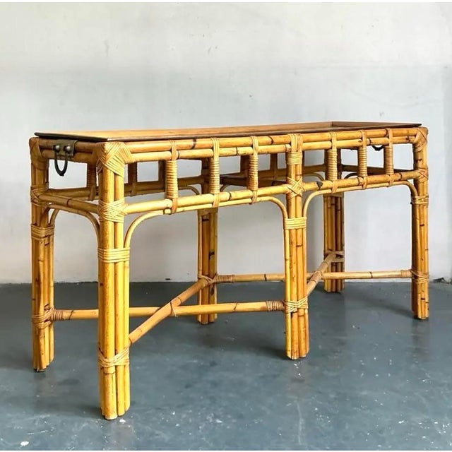 Vintage Boho Bamboo and Burlwood Console Table For Sale - Image 12 of 12