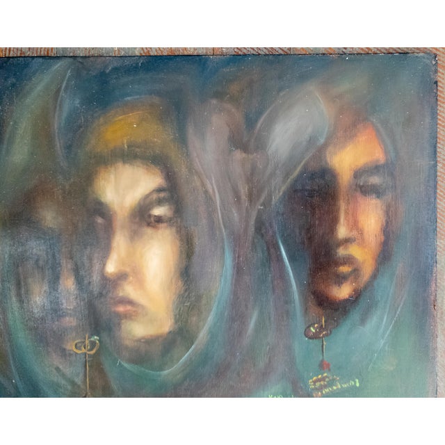 Abstract Mid-Century Impressionist Moody Painting of Three Occult Hooded Figures, Signed For Sale - Image 3 of 10