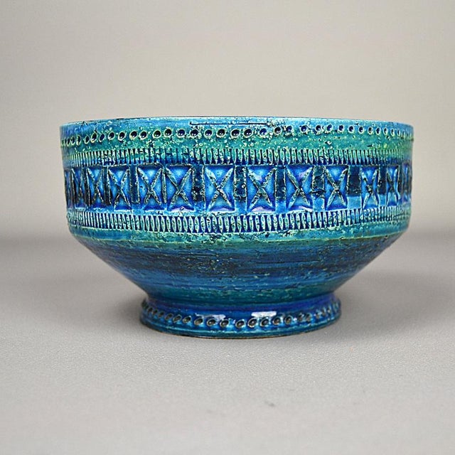 Rimini Blu Glazed Ceramic Footed Centerpiece Bowl by Aldo Londi by Bitossi, 1950s For Sale - Image 13 of 13