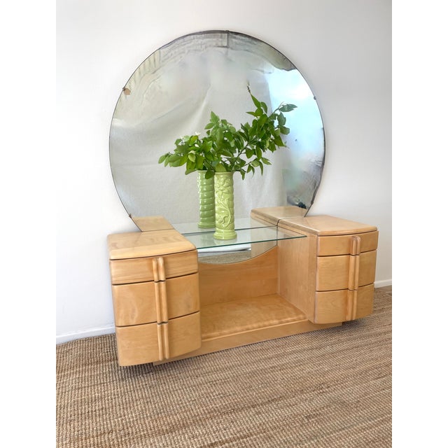 1930s Vintage 1930s Heywood Wakefield Airflow Vanity Dressing Table Art Deco / Mid Century Modern Style For Sale - Image 5 of 18