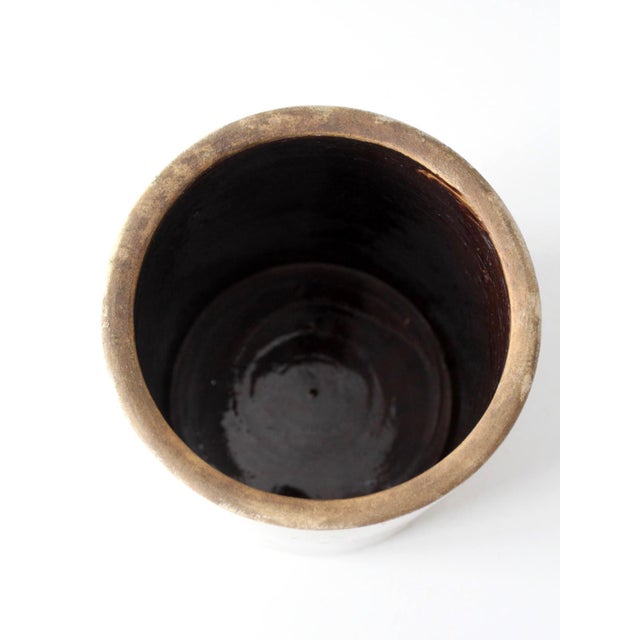 Antique White Salt Glaze Stoneware Crock With Brown Interior For Sale - Image 11 of 11