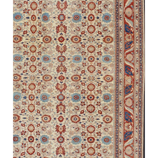 Large Sultanabad Design Rug in Ivory With Sky Blue and Brick Red 17'4 X 24'3 For Sale - Image 4 of 6