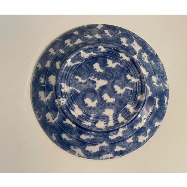 Antique 19th century Spongeware decorated blue and white stoneware plate probably from Lancaster County, PA. This gorgeous...