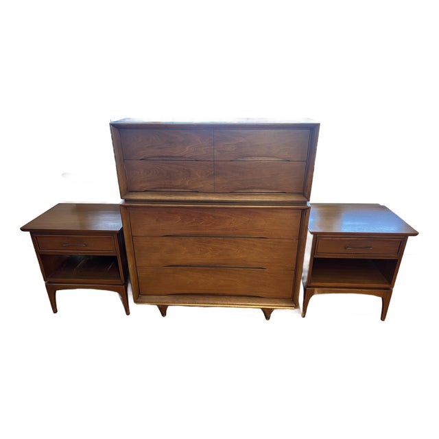 Kent Coffey Elegante Highboy & 2 Wharton Nightstands 1960’s For Sale