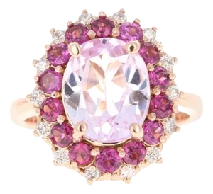 5.46 Carat Kunzite Diamond Garnet 14 Karat Rose Gold Cocktail Ring