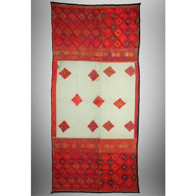 Beige Antique Silk Embroidered Wall Hanging, Swat Valley Pulkari, 1890s For Sale - Image 8 of 10