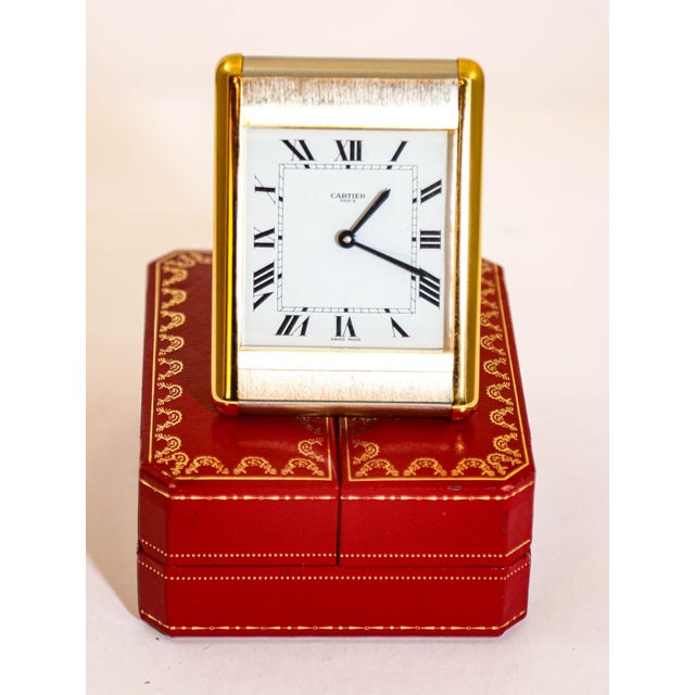Art Deco Cartier Tank Desk Clock Two-Tone Gold and Steel For Sale - Image 3 of 14