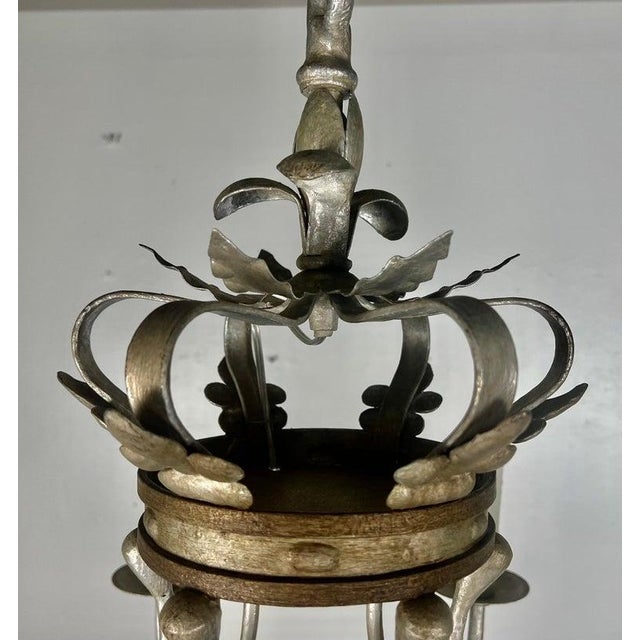 1930s Monumental Two-Tiered 12-Light Silvered Chandelier W/ Crown For Sale - Image 14 of 16
