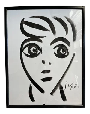Contemporary Abstract Face Portrait Acrylic Painting by Peter Keil, Framed