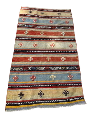 Turkish Tribal Vintage Striped Pattern Kilim Rug