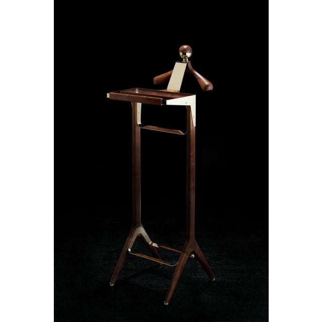 Contemporary Classical Valet Stand in Brass & Black Walnut by Honorific For Sale - Image 3 of 12