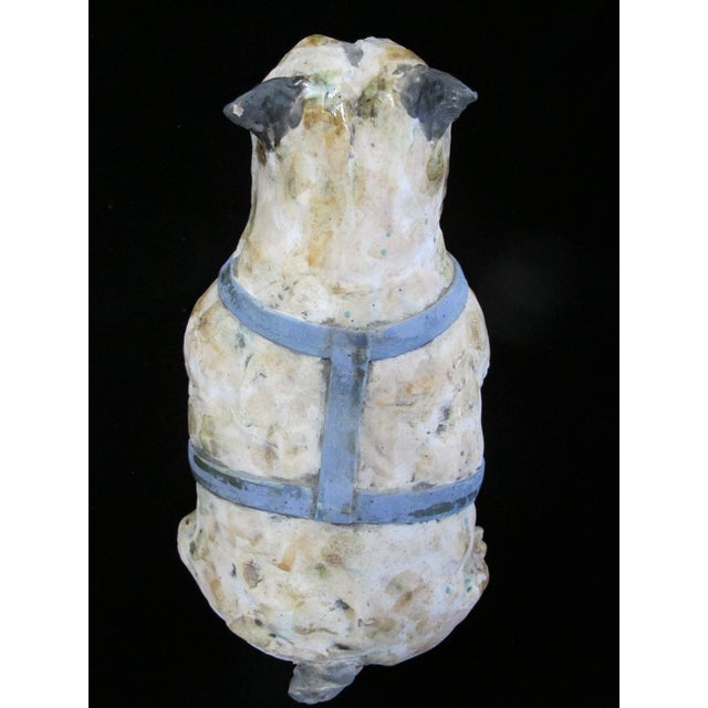 Pug Dog With Blue Harness Studio Pottery Sculpture Statue Signed Kaj For Sale - Image 14 of 15