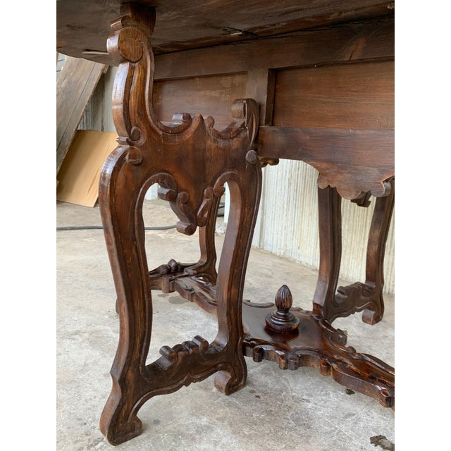 18th Century Carved Oak Gateleg Oval Table with Drawers and Lyre Legs For Sale - Image 12 of 18