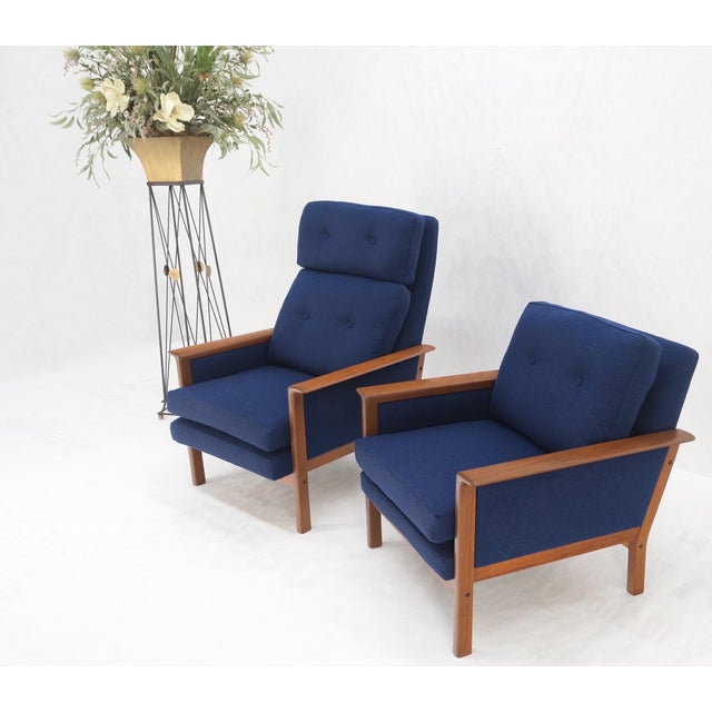 Danish Mid-Century Modern Teak Frames New Wool Upholstery Lounge Chairs Refinish For Sale - Image 6 of 15