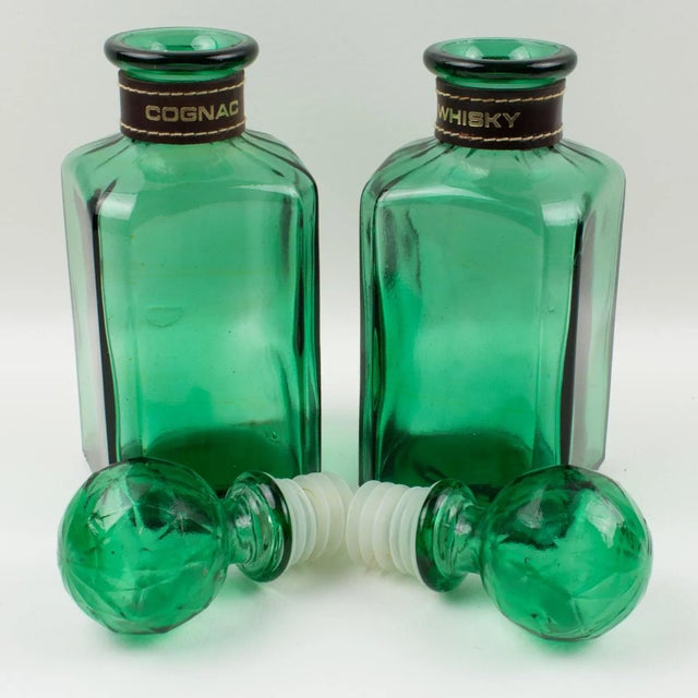 Mid-Century Leather Case Tantalus With Two Glass Decanters, 1960s For Sale - Image 11 of 13