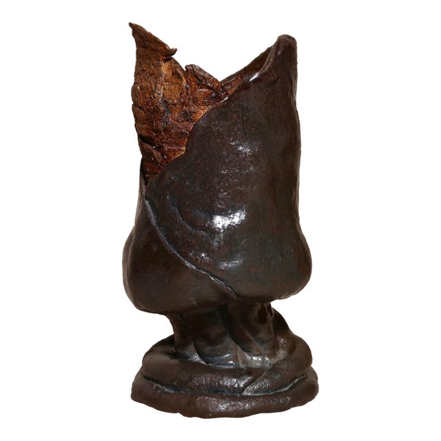 Large Fine Art Hand Built Studio Pottery Sculptural Brutalist Wabi Sabi Earth Tone Vessel For Sale