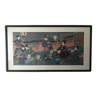 19th Century Utagawa Kunisada Woodblock Print, Framed - 35" W For Sale