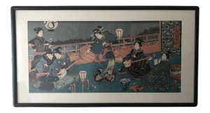 19th Century Utagawa Kunisada Woodblock Print, Framed - 35" W