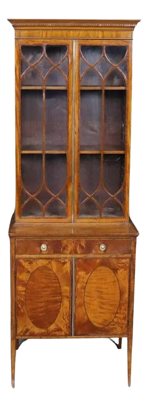 Late 19th Century Satinwood Narrow Georgian Vitrine Display Cabinet