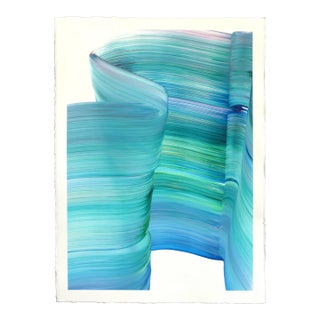 Avp_1143 - Blue Cool Tone Contemporary Abstract Painting on Paper Original Artwork by Alex Voinea For Sale